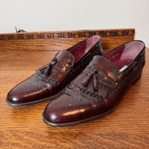 Mario Bruni Italy Burgundy Leather Tassel Loafers Wingtip Brogue Size 11.5